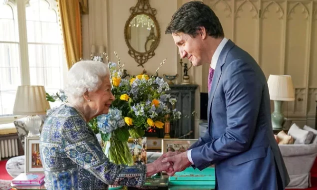 As she recovers from illness, the Queen greets Canadian Prime Minister Justin Trudeau in person for the first time