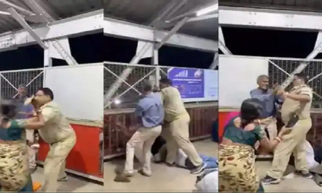 Viral Video: Woman beats up a police officer with a slipper at the railway station