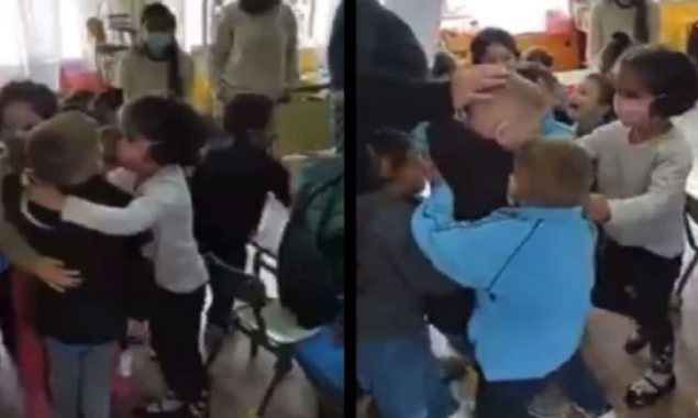 Kindergarten school kids warmly welcomed the Ukrainian refugee boy