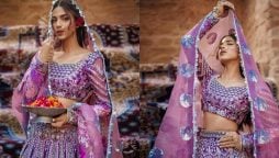 Sonya Hussyn exudes glam in glitzy mauve bridal attire