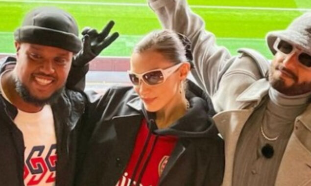 Ranveer Singh poses with supermodel Bella Hadid at the EPL