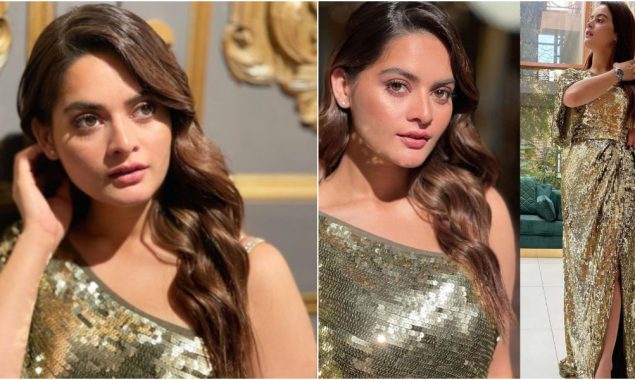 Minal Khan turns up the heat in a gold shimmery gown