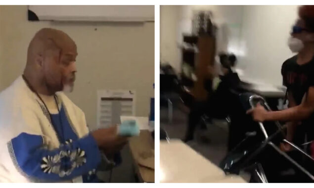 A substitute teacher in Texas was left with a bloodied face when a kid threw a chair at him: video