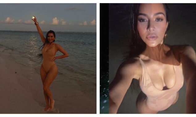 Kim Kardashian flaunts her curves in a SKIMS swimsuit before reuniting with Pete Davidson