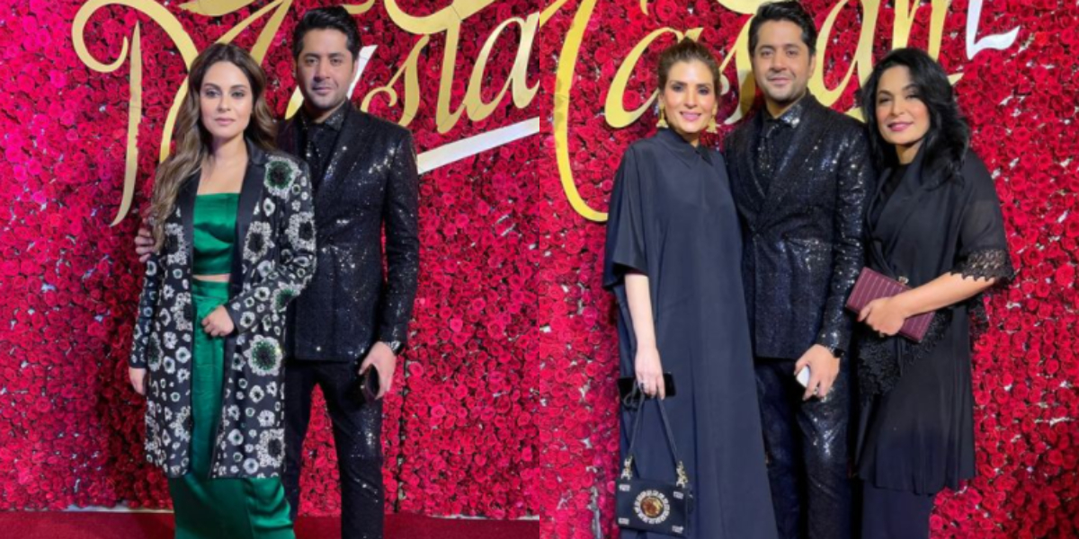 Imran Ashraf, Amar Khan strikes a pose at the launch of Dum Mastam’s first song ‘Larki Achari’
