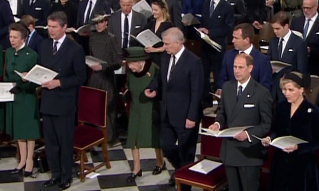 THE QUEEN defied health fears as she entered Westminster Abbey for Prince Philip’s memorial service today