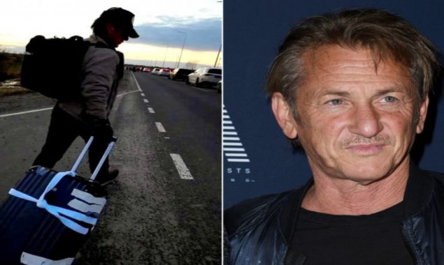 Sean Penn posted a tweet showing him walking on foot to Poland