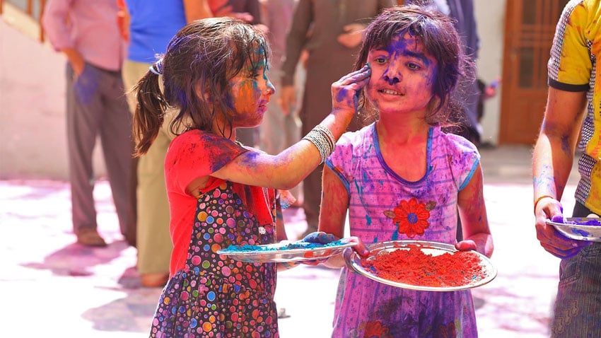 Pakistani Hindu community celebrating colourful festival of Holi today
