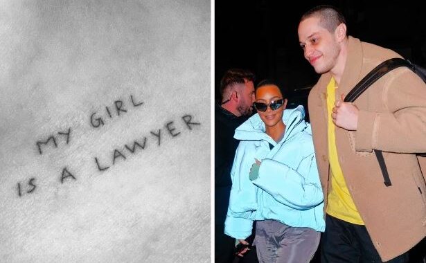 Pete Davidson’s tattoo ‘MY GIRL IS A LAWYER’ has been shared by Kim Kardashian