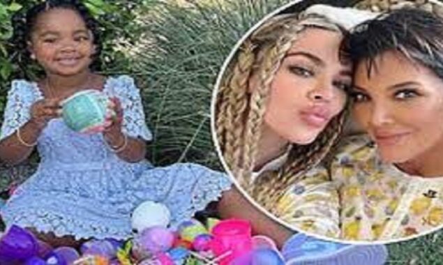 Khloe Kardashian shares a glimpse of her daughter True’s egg hunt, which she shares with mom Kris Jenner for the Easter holiday
