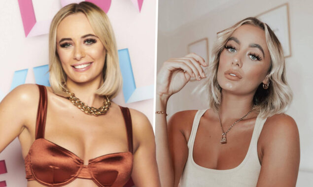 The winner of Love Island Millie Court puts on a very leggy show in a small bikini, flashing her pert derrière