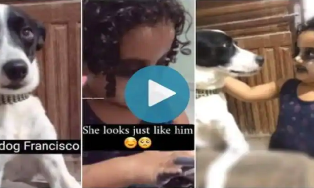 Watch Video: A little girl puts on make-up to imitate her pet dog