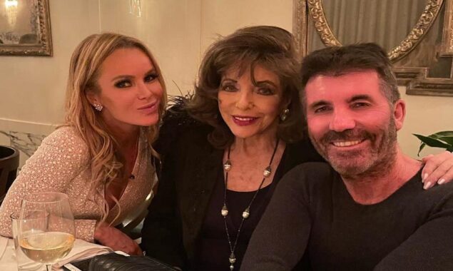 Amanda Holden and Simon Cowell  smiled as they pose for snap with Joan Collins