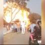 Viral video: Royal Enfield bike catches fire and erupts into flames outside the Andhra Temple