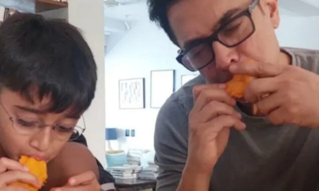 Aamir Khan and his son Azad enjoy mangoes