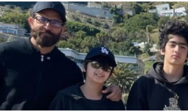 Hrithik Roshan with sons Hrehaan and Hridaan, twin in black