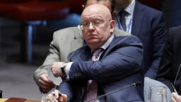 Nebenzya reads a UNSC report written by a Russian intelligence agent