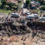 South African police disperse flooded-out crowd