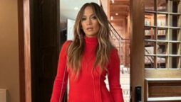 Jennifer Lopez shows off her amazing curves in a red minidress  