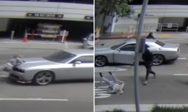 WATCH: woman hit by a car while fleeing a robbery in Los Angeles