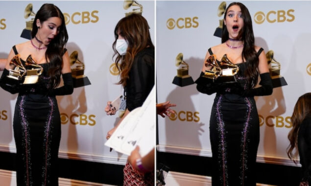 Watch: One of Olivia Rodrigo’s Grammy Awards is dropped and broken, her reaction gone viral