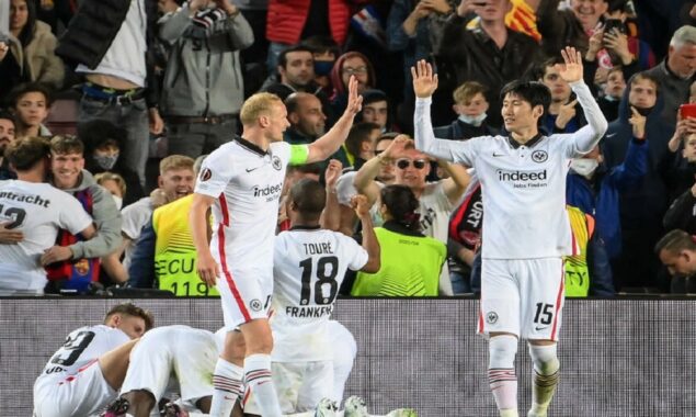 Barcelona stunned by Frankfurt, West Ham and Rangers reach Europa League semis