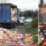 Look: Truck spills load of cookies into British road