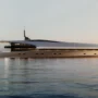 The stunning £70 million knife-shaped superyacht boasts four decks, a helicopter pad, and a swimming pool