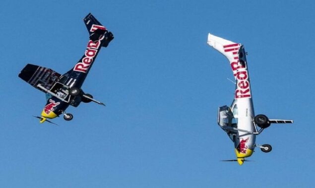 Never seen before stunt of swapping airplanes mid flight