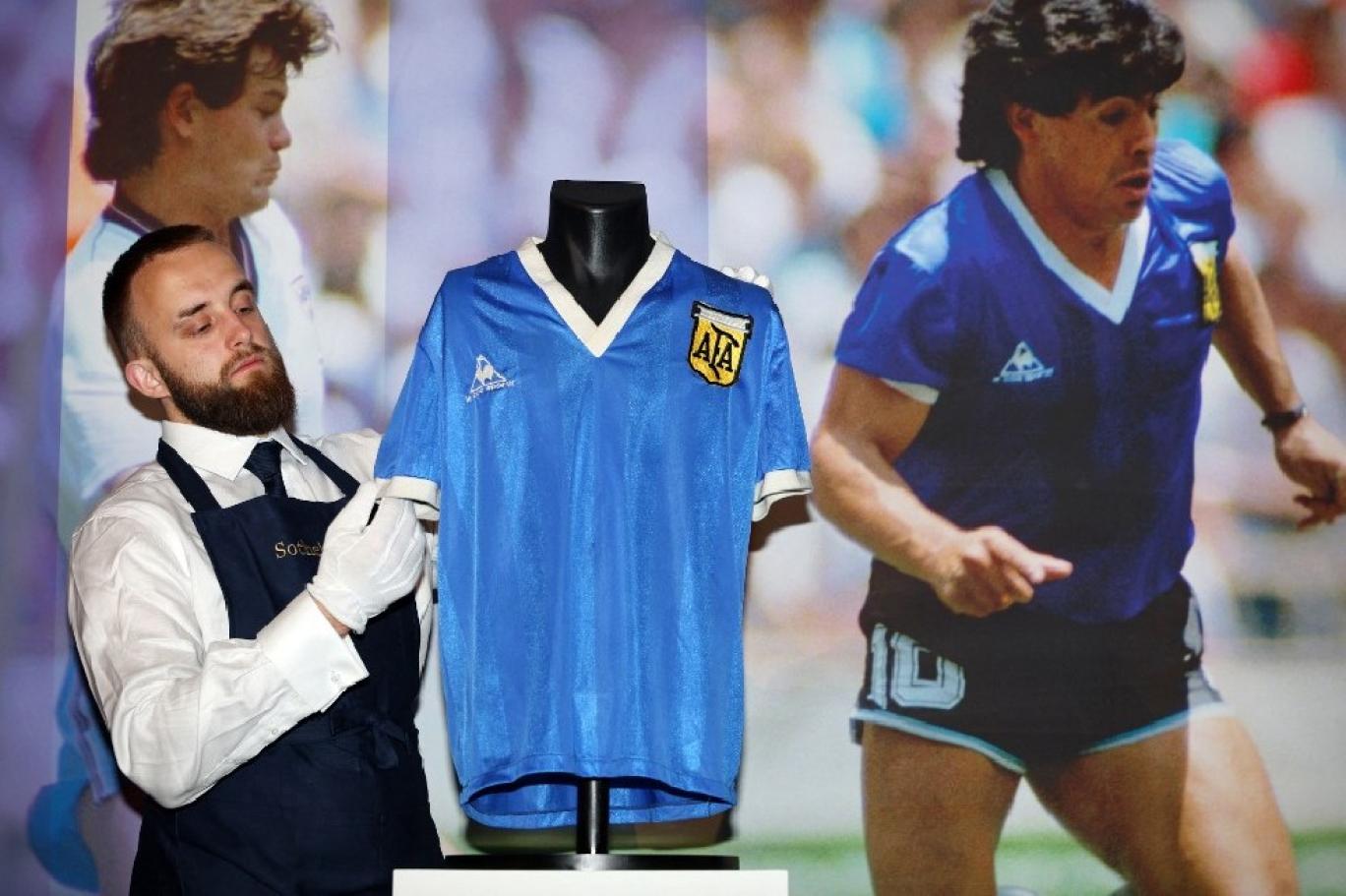 The 'Hand of God' shirt made to wear by Maradona sells for a record price.