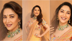 Madhuri Dixit looks ravishing in Peach and yellow