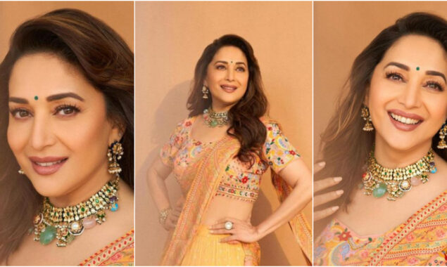 Madhuri Dixit looks ravishing in Peach and yellow