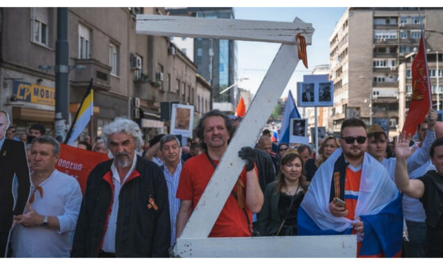 Dozens march in Belgrade to mark 1945 Soviet victory