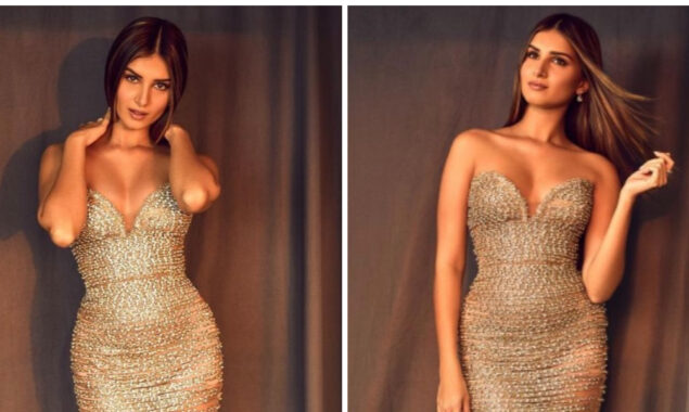 PHOTOS: Tara Sutaria sizzles in a gold and glittery strapless bodycon 