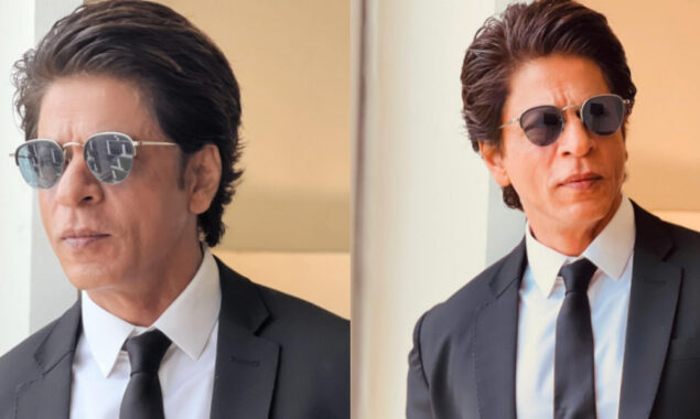 Shah Rukh Khan wears black suit for Delhi event