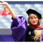 Taylor Swift obtains a doctorate from New York University and wears a graduation gown for the occasion.