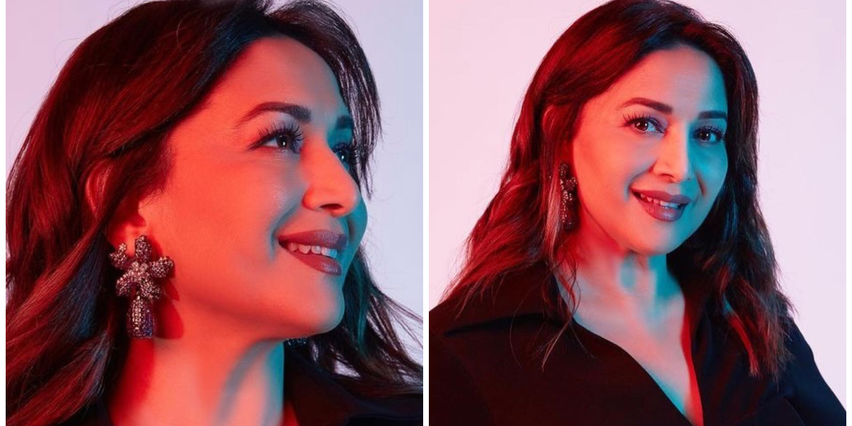 Madhuri Dixit dazzles in sequin flared pants and a cape sleeved shirt