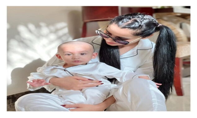 Saniya Shamshad twinning with her baby boy in adorable white lounge wears