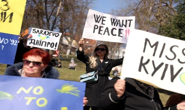 Bosnian war survivors rally against Ukraine invasion