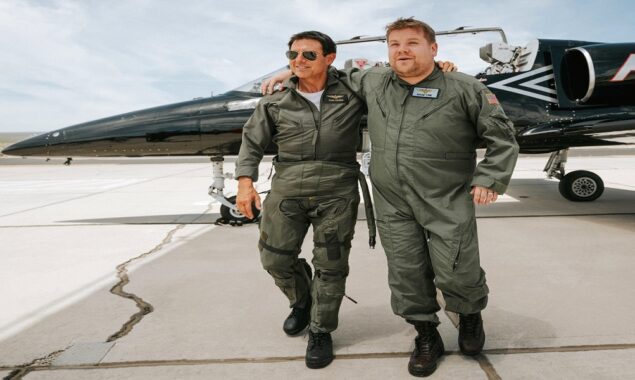 Tom Cruise takes James Corden on a fighter jet fly and recreates an aerial feat from the film ‘Top Gun’