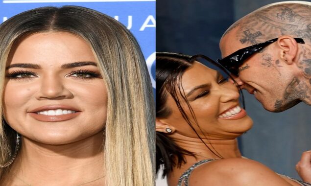 Khloé Kardashian shows off a photo from Kourtney and Travis’ opulent pre-wedding meal