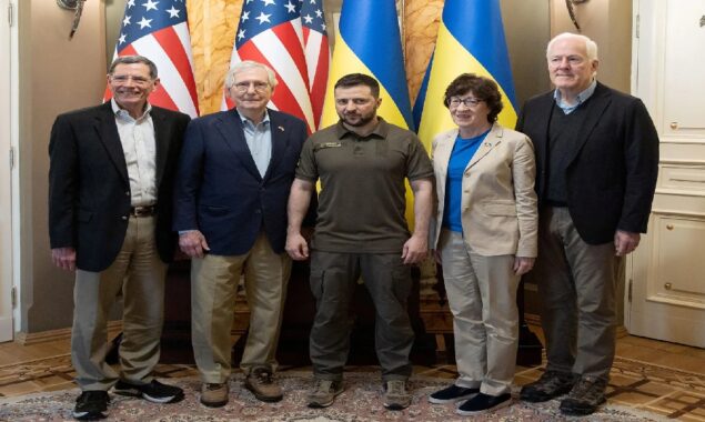 Mitch McConnell with other senators make a surprise visit to Ukraine