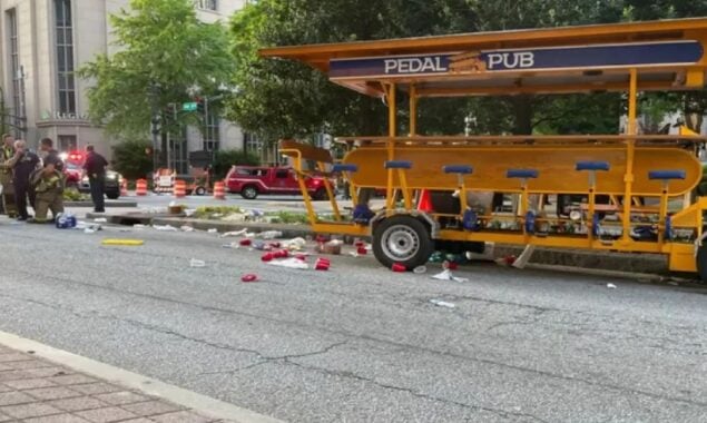 A pedal Pub vehicle with passengers rolled over in Atlanta