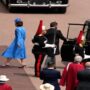 At the Windsor service, Kate Middleton wears a gorgeous cornflower blue coat with sapphires to match