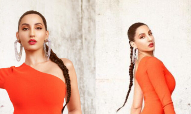 Nora Fatehi raises temperature in orange bodycon midi dress
