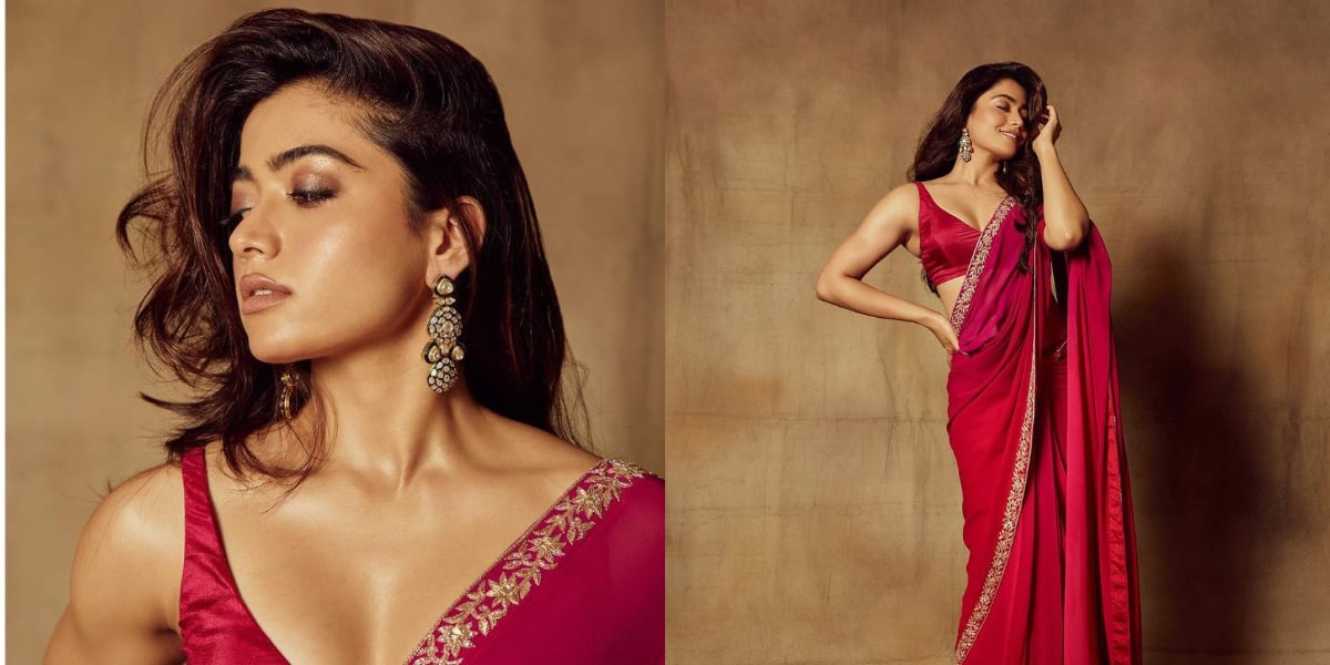 Rashmika Mandanna's pink saree