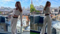 Amanda Holden, 51, flaunts her youthful curves while posing in figure-hugging pants