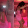 Kim Kardashian hides a lewd wardrobe malfunction as her curves protrude from her skintight dress