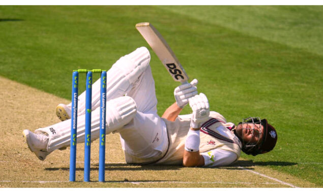Craig Overton is run out by twin Jamie as Somerset batting crumbles