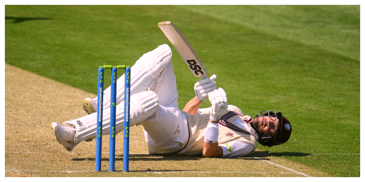 Craig Overton is run out by twin Jamie as Somerset batting crumbles